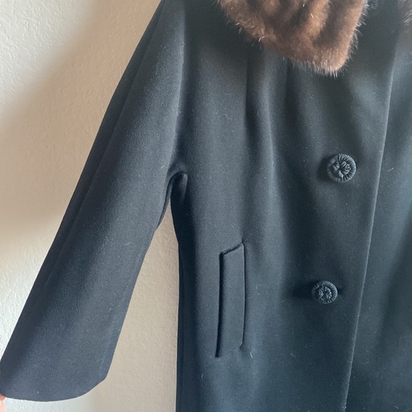 VINTAGE black fur collared wool jacket - Picture 4 of 7